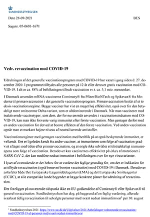 Revaccination Mod Covid-19 - Sundhedsstyrelsen