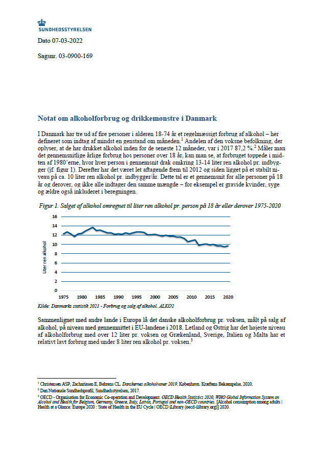 Notat Om Alkoholforbrug Og Drikkemønstre I Danmark - Sundhedsstyrelsen