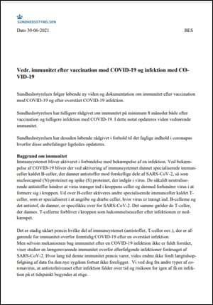 Vedr. Immunitet Efter Vaccination Mod Covid-19 Og Infektion Med Covid ...