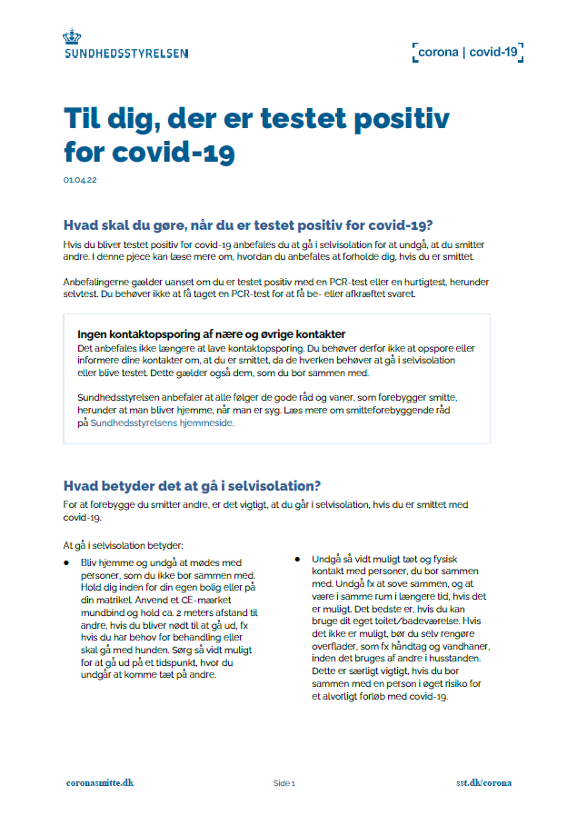 Til Dig, Der Er Testet Positiv For Covid-19 - Sundhedsstyrelsen